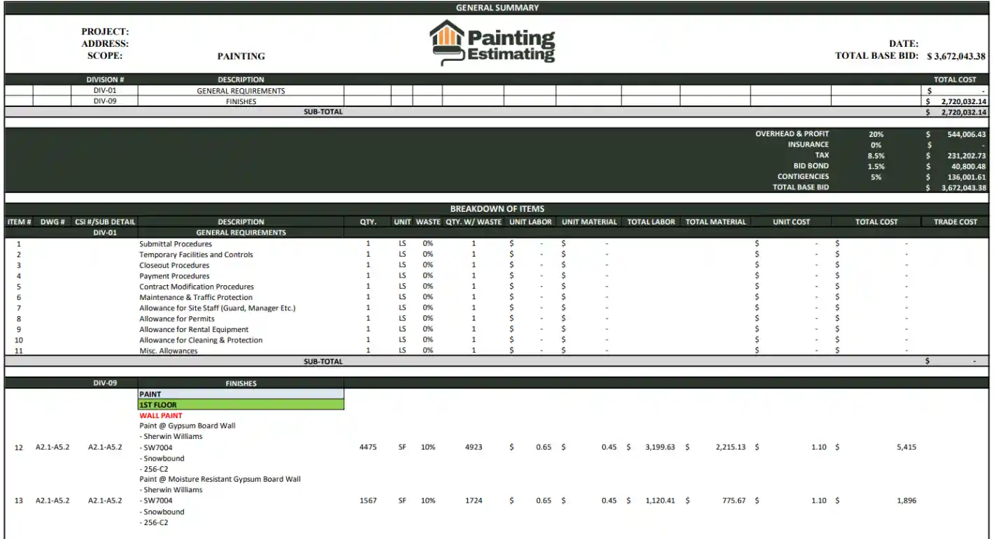 Painting Estimating Sample Image